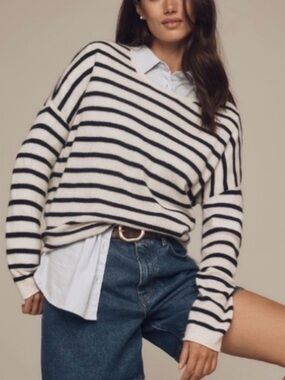 ANTHROPOLOGIE MAEVE Cashmere Striped Black and White Sweater